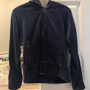 Navy blue velvet zip-up sweater